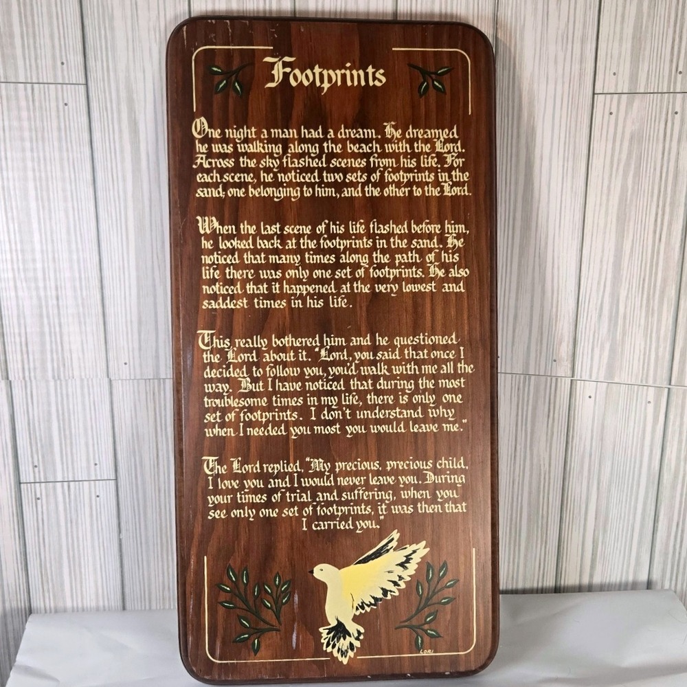 Vintage Footprints Poem Wood Wall Hanging Plaque Religious Gift Decor‎